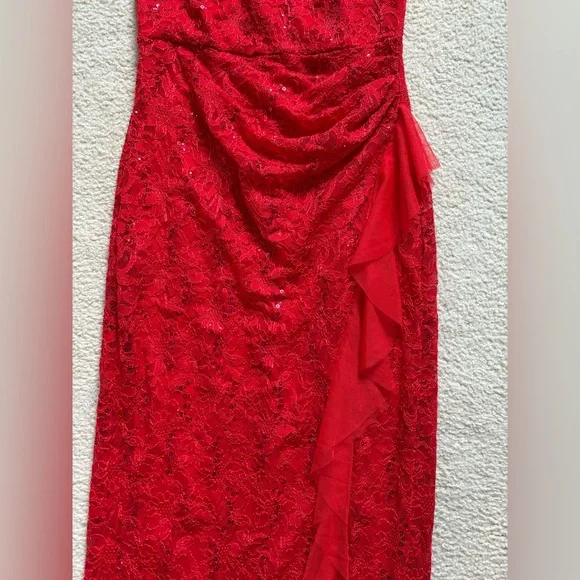 Candalite Petite red stretchy sparkly bodycon formal Valentine’s dress, sz PL - Picture 3 of 7